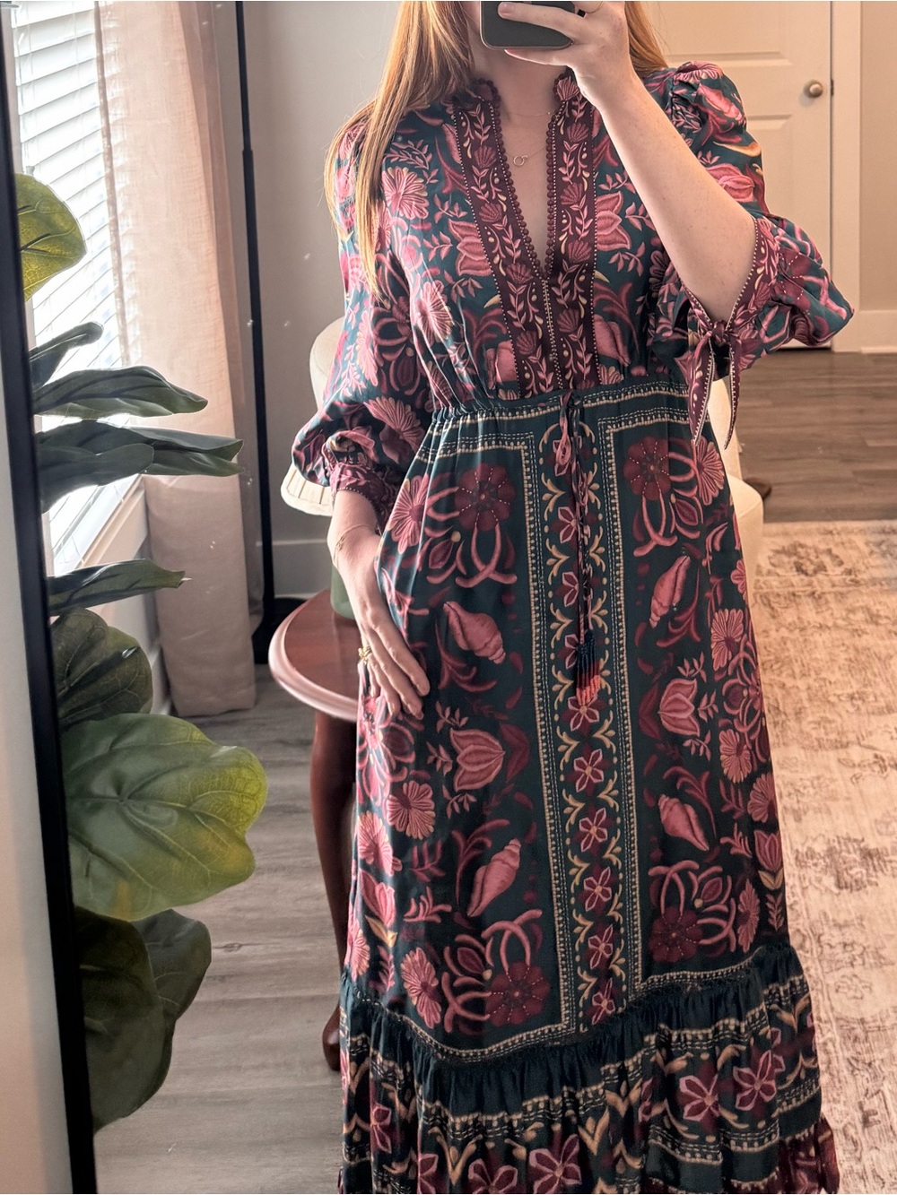 NWOT FARM Rio Seashell Tapestry Printed 3/4-Sleeve Maxi Dress S